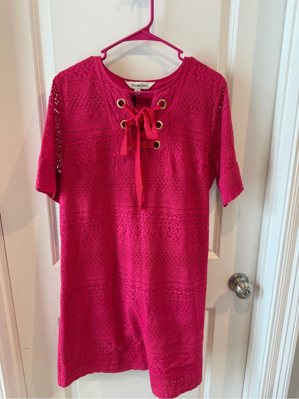 Davi & Dani Vibrant Fuchsia Lace Dress Size Medium (has tag attached)